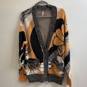 Free People Black and Orange Patterned Cardigan